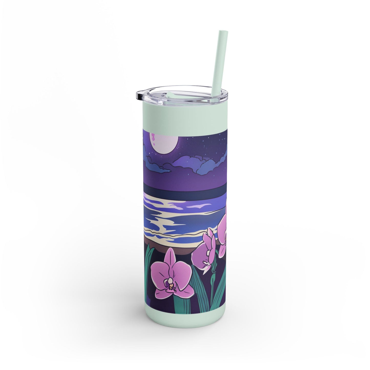 Moonlit Beach & Orchid Matte Tumbler | 20 oz. Insulated Tumbler