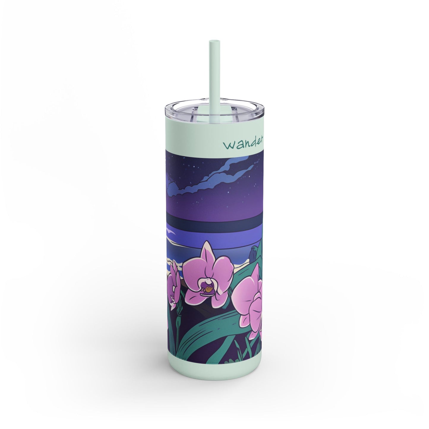 Moonlit Beach & Orchid Matte Tumbler | 20 oz. Insulated Tumbler